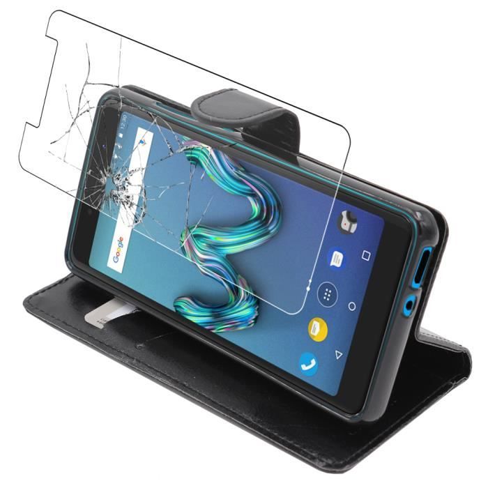 ebestStar ® pour Wiko Tommy 3 - Etui Portefeuille PU Cuir + Film protection écran en VERRE Trempé, Noir