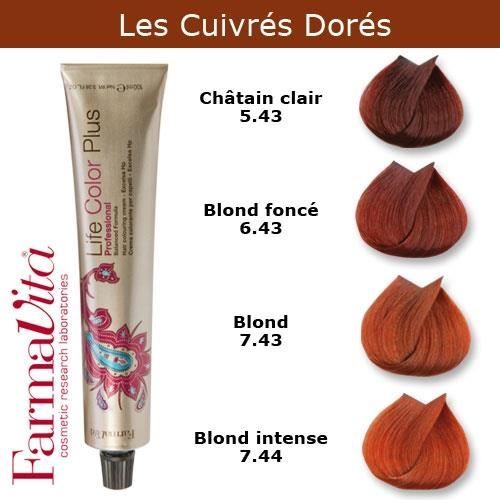 Coloration cheveux FarmaVita - Tons Cuivrés Dorés Blond cuivré doré 7.43