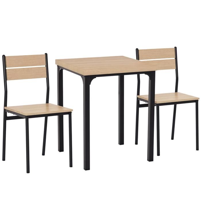 Table avec 2 chaises style industriel acier noir MDF coloris bois de chêne 60x60x76cm Gris