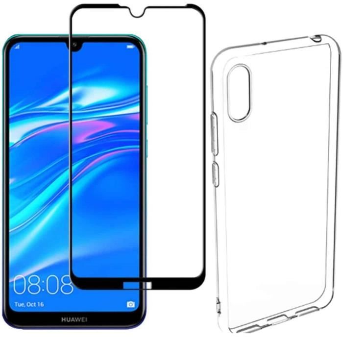 Coque HUAWEI Y6 2019 + Verre Trempé 4D,Protection Ecran Vitre Film Couverture Complète