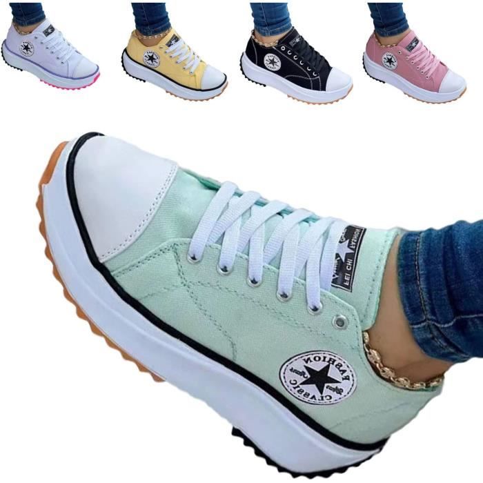 Canvas Shoes Women Fashion Trainers, Platform Shoes for Women, Ladies Lace Up Trainers Breathable Platform Flat Shoes Woman Sneakers