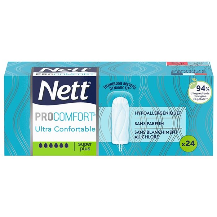 NETT Tampon Procomfort sans applicateur Super Plus - Boîte de 24