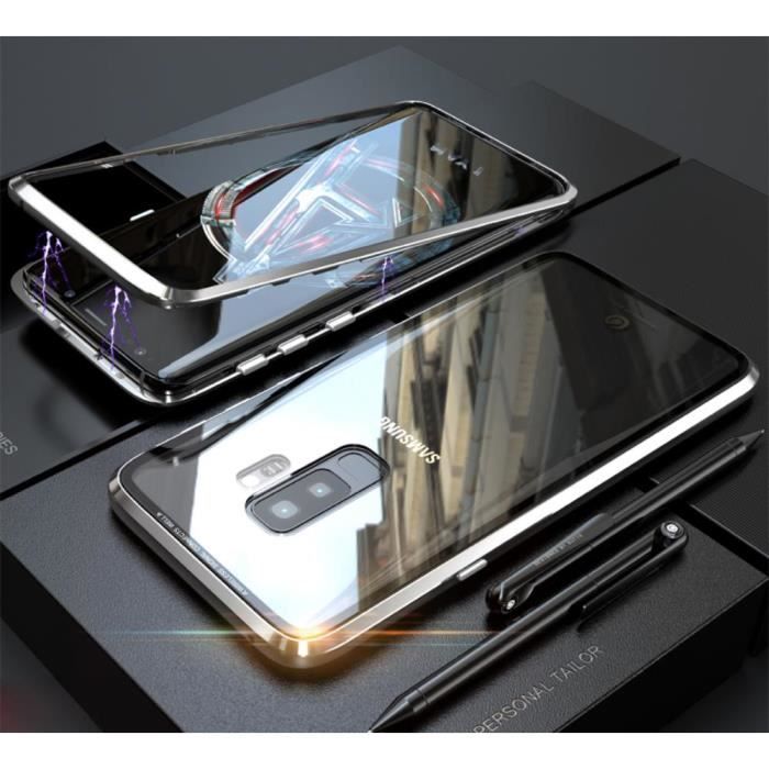 Coque Magnétique Adsorption 360° Support Fil pour Samsung Galaxy S9 +-Plus - (argent)