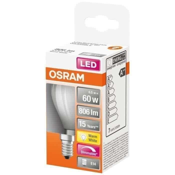 OSRAM LED sphérique verre dépoli variable 6.5W E14 806lm 2700K chaud - Boite de 1