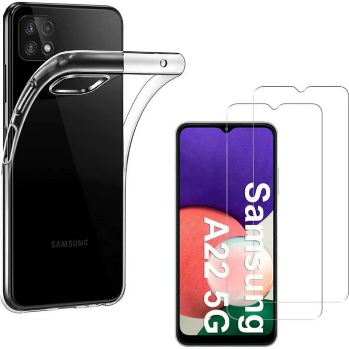 Coque pour Samsung A22 5G et 2 Verres Trempé - Protection Silicone Souple Film Vitre Protection Ecran Phonillico®
