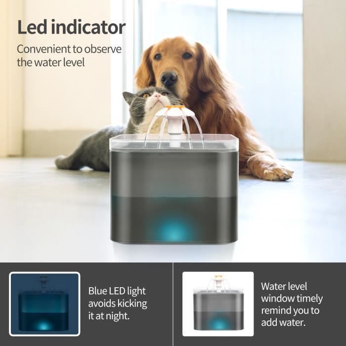 SUPFINE Distributeur d'eau pour chiens et chats super silencieux et à faible consommation d'énergie avec lumière LED. FONTAINE A EAU