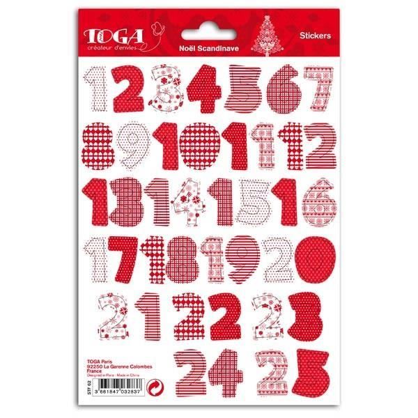 2 planches de Stickers de Noël chiffres rouges et blancs