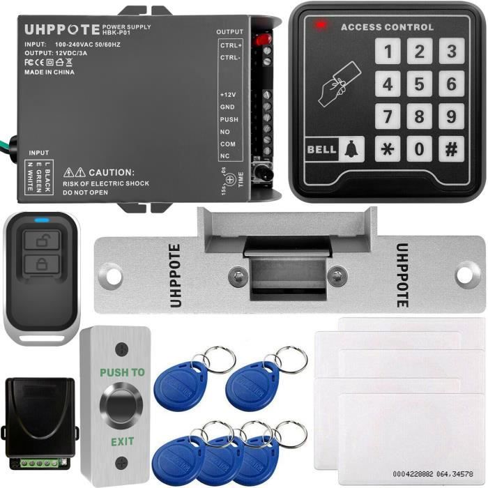 UHPPOTE Kit de Contrôle d'Accès Pour Une-porte Avec 125KHz RFID EM ID Carte Clavier et Serrure Électrique Télécommande