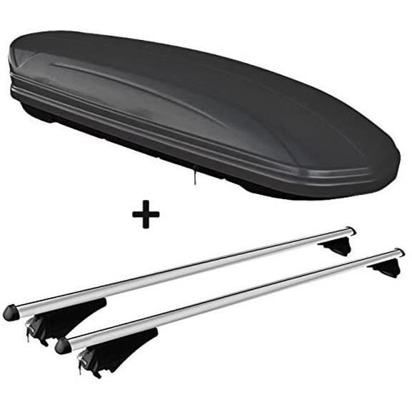VDP Coffre de Toit Noir Mat Maa 460M Voiture Bagages sur le 460 Litre Refermable + Alu-Relingträger les Barres Porte Baggages...