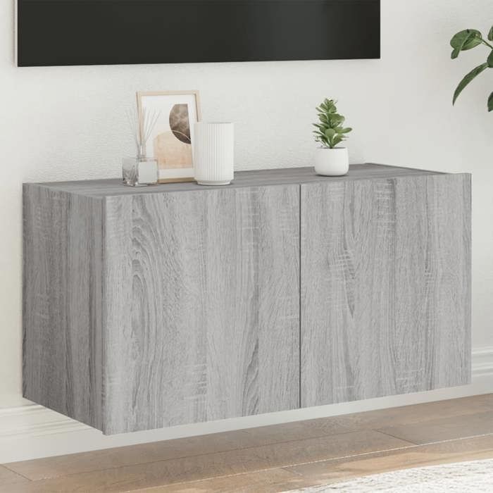 vidaXL Meuble TV Mural avec Lumières LED Armoire de Télévision Suspendue avec Rangement Meuble Télé Flottant Moderne 837321
