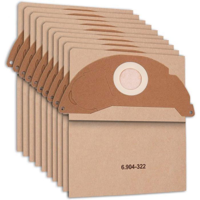 10 pi?ces Karcher 6.904-322.0 Sacs Filtre Papier de Rechange pour Karcher WD2, MV2, WD2.200 bis WD2.550 A2004 A2054 A2099