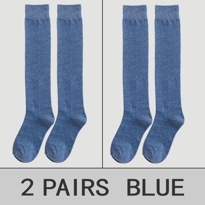 2 Paires De Chaussettes Hautes Montantes Pour Femmes - Taille Unique, Mélange Laine/coton, Genou Jusqu'à 46 Cm, Noir Et Gris Foncé