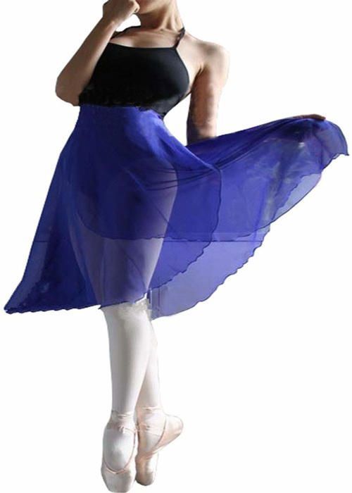 Jupe de danse femme HOEREV bleu en mousseline - jupe portefeuille pour ballet taille adulte