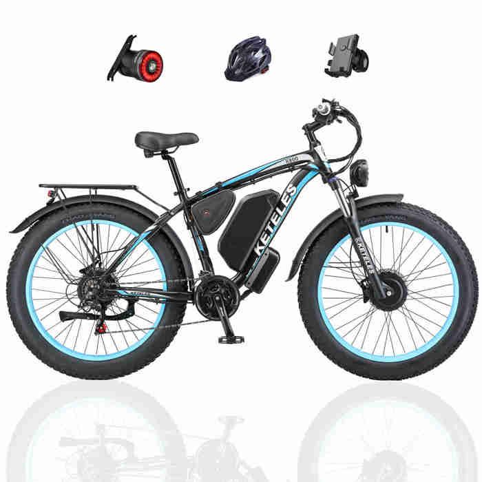 Vélo électrique Keteles K800 Bleu 2000w Double moteurs 23AH batterie 26\