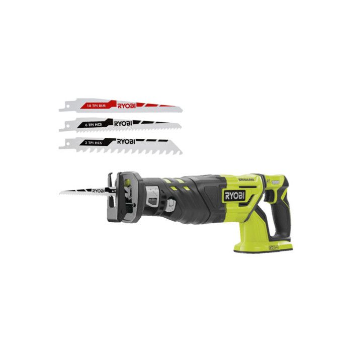 Pack RYOBI Scie sabre Brushless R18RS7 0 18V One+ sans batterie ni chargeur Lot de 3 lames RAK3RBWM spéciales scie