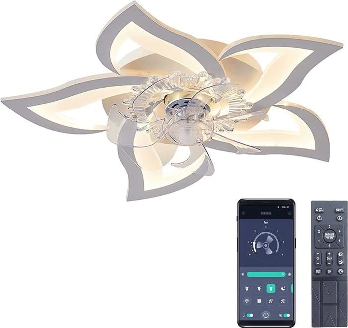 Ventilateur De Plafond Avec LampeVentilateur De Plafond Led Flower Shape Bedroom Plafonnier Télécommande Dimming Timing 6 Vitesses - Prumya