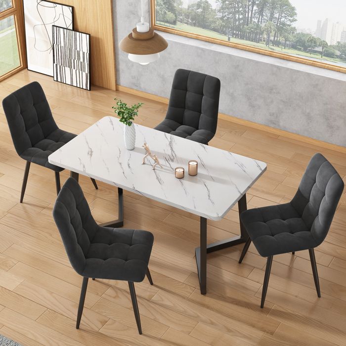 Ensemble Table à Manger avec 4 ChaisesTable de Cuisine Moderne Rectangulaire 117x68x75cmChaises de Salle à Manger en Velours Gris