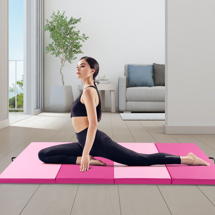 GOPLUS Tapis De Gymnastique Pliable 4 Panneaux – 5 Cm EPE, Cuir PU, Crochets Et Boucles, Poignées, Pour Yoga, Arts Martiaux, Enfants
