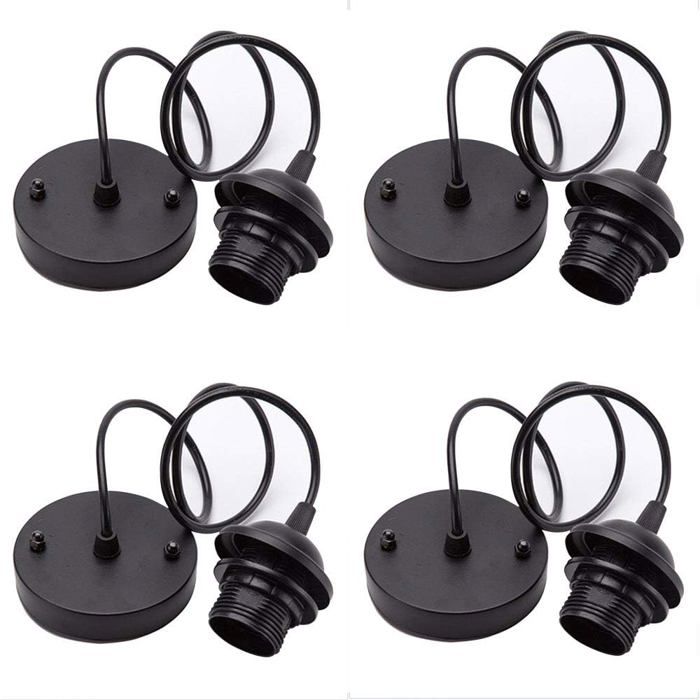 4 pièces Kit de Lustre VintagePorte Lampe Edison Vintage Avec Câble de 100mm Pour Suspension Ampoule，E27 (Noir)