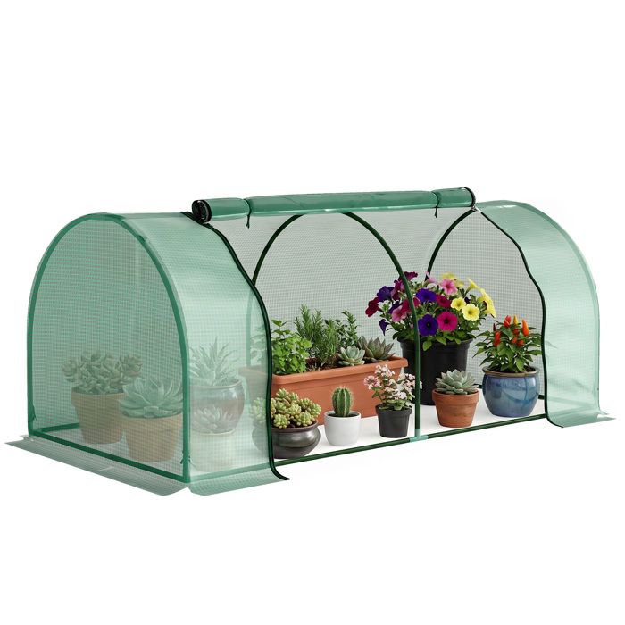 Serre de jardin - Outsunny - porte zippée enroulable avec cordon dattache - 2 x 1 x 08 m - bâche PE vert acier vert