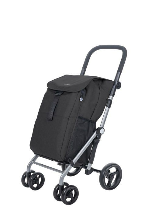 Chariot De Courses Pliable Carlett Urban Style - Capacité 25 Kg, Sac 38 L + Poche Isotherme - 2 Roues - Noir