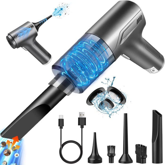 Aspirateur Voiture Sans Fil 3 En 1 - 6000Pa, Soufflage Et Gonflage - Batterie 4000mAh Type-C - Portable - 9