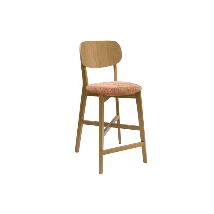 Miliboo - Tabouret de bar en bois clair chêne et tissu effet velours terre brûlée H65 cm LUCIA