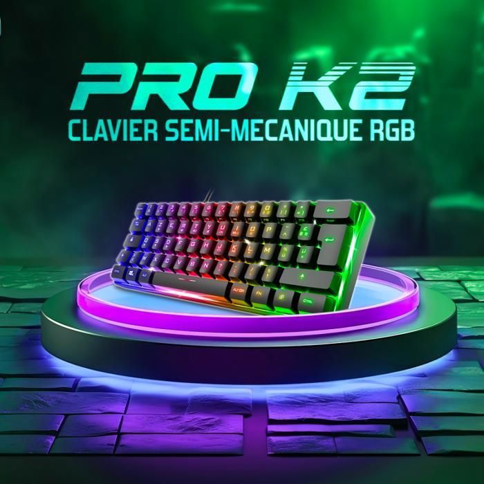 Clavier Gaming - Spirit of Gamer - PRO-K2 - TKL 60% - Rétroéclairage RGB - Antighosting