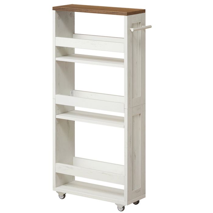 Dessertes de Cuisine Fin à 4 Niveaux avec Roulettes avec Poignée Petit Espace 15 x 43 2 x 86 5 cm Blanc Rustique et Marron Miel Dessertes de Cuisine Fin à 4 Niveaux avec Roulettes avec Poignée Petit Espace 15 x 43 2 x 86 5 cm Blanc Rustique et Marron Miel