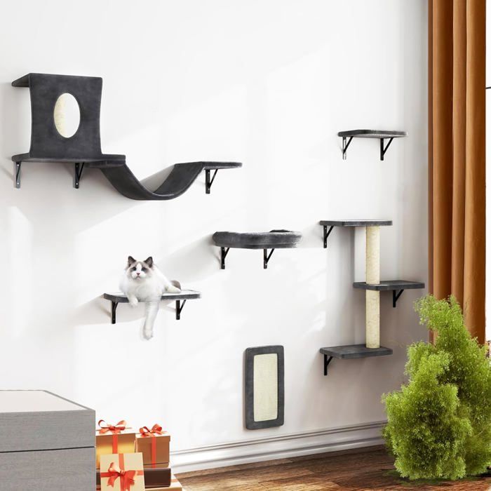 Comparer les prix de Mur DEscalade Pour Chat - Xxl - 6 Éléments Muraux Pour Chats - Avec Arbre À Chat Hamac Grotte Pont Pour Chat Griffoir Et Ar