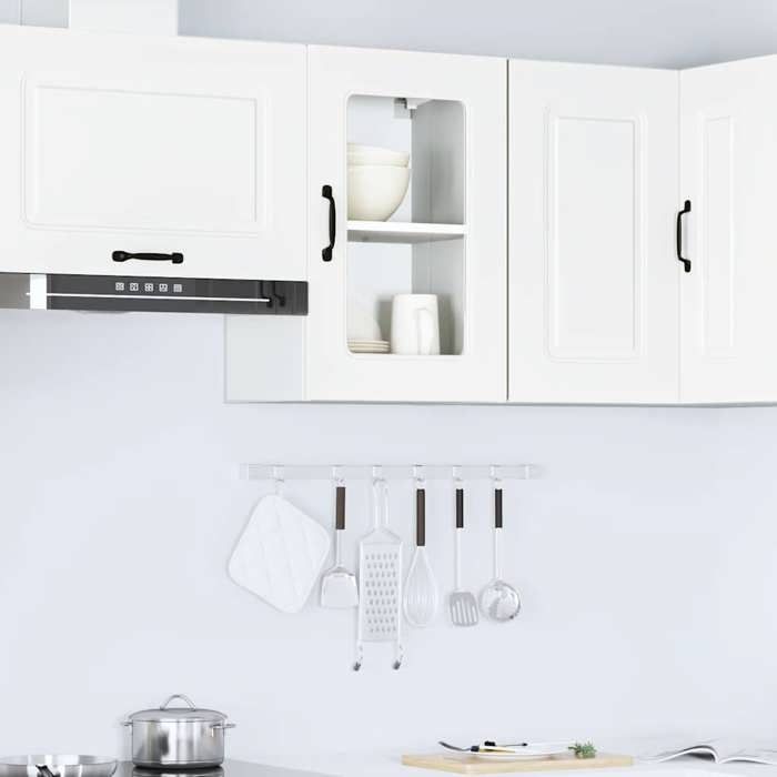 SALE 2025Vitrine cuisine suspendue - Armoire murale de cuisine avec porte en verre Kalmar blanc126 Kg 9731