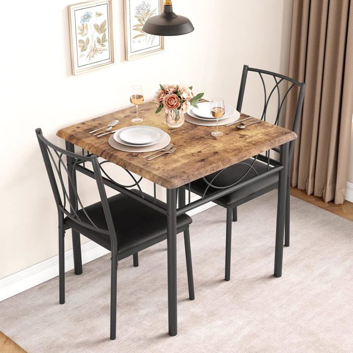 Ensemble de Salle à Manger 3 pièces Table de Cuisine pour 2 Personnes Table de Cuisine en Bois et 2 chaises rembourrées
