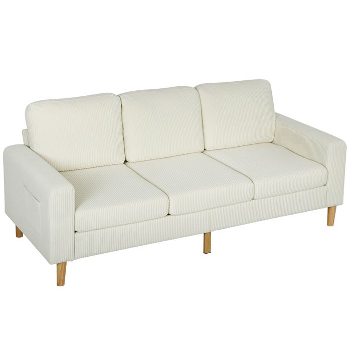 Canapé 3 places - HOMCOM - tissu velours côtelé - coussins à ressorts et assise rembourré - 192x80x845cm - beige