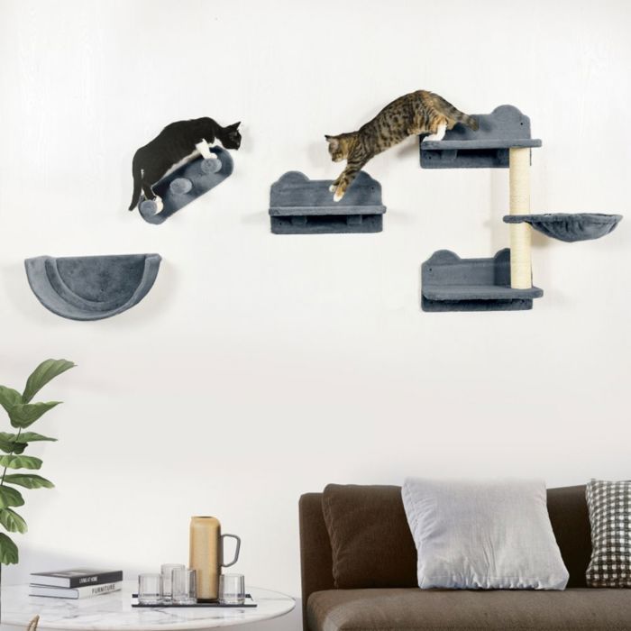 Mur descalade chat 4 pièces avec escalier hamac plateforme saut - Arbre à chat mural jusquà 5 kg Mur descalade chat 4 pièces avec escalier hamac plateforme saut - Arbre à chat mural jusquà 5 kg