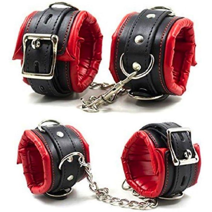 Kit Bondage BDSM – Harnais De Jambes Et Menottes Réglables En Cuir PU Noir