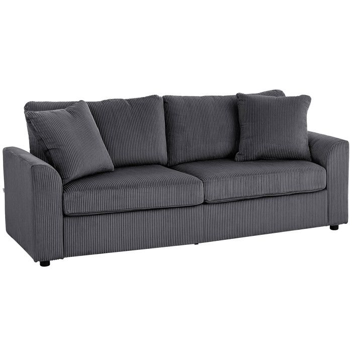 Canapé 3 places - HOMCOM - 212 cm - 2 coussins à ressorts tissu velours côtelé - pour salon chambre bureau à domicile - gris foncé