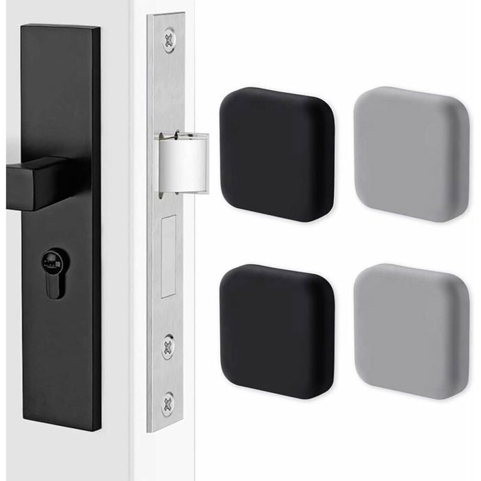 Protection murale pour poignées de porte - MICH - Silicone - Carré - Noir x2 - Gris x2 - Diamètre 42 mm - Hauteur 12 mm