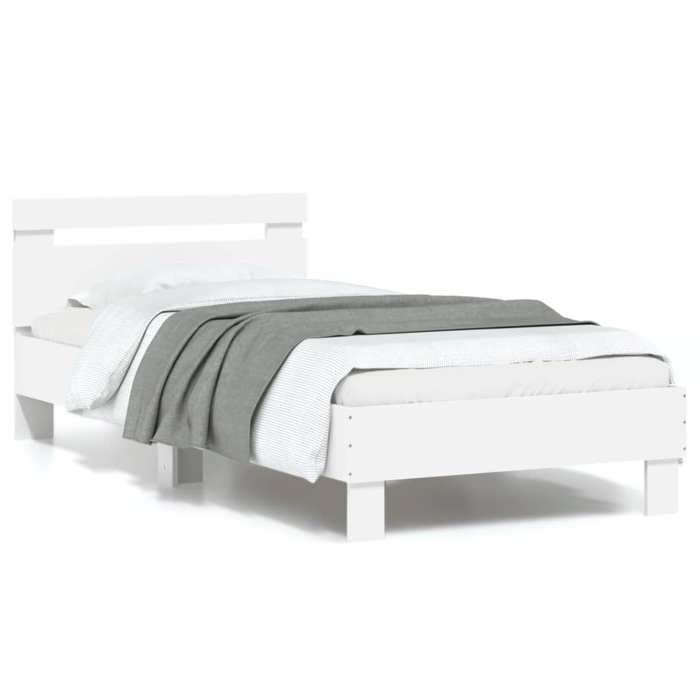 Cadre de lit avec lumières LED - Happiness - 90x190 cm - Blanc - Bois dingénierie - Lumières LED RVB - Tête de lit Cadre de lit avec lumières LED - Happiness - 90x190 cm - Blanc - Bois dingénierie - Lumières LED RVB - Tête de lit