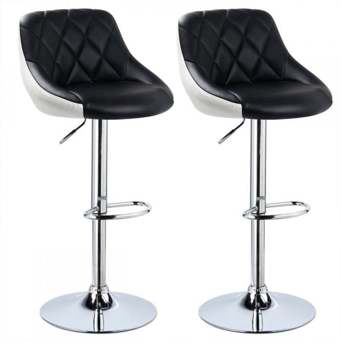 SUPFINE Chaises de Bar en Similicuir et Métal Lot de 2 Tabourets de Bar Réglables en Hauteur Moderne Capacité de Max. 150kg