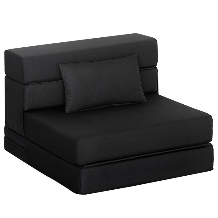 Fauteuil convertible 1 place - HOMCOM - pliant - coussin - pour invités salon petit espace - tissu lin - 210x80x15cm - noir