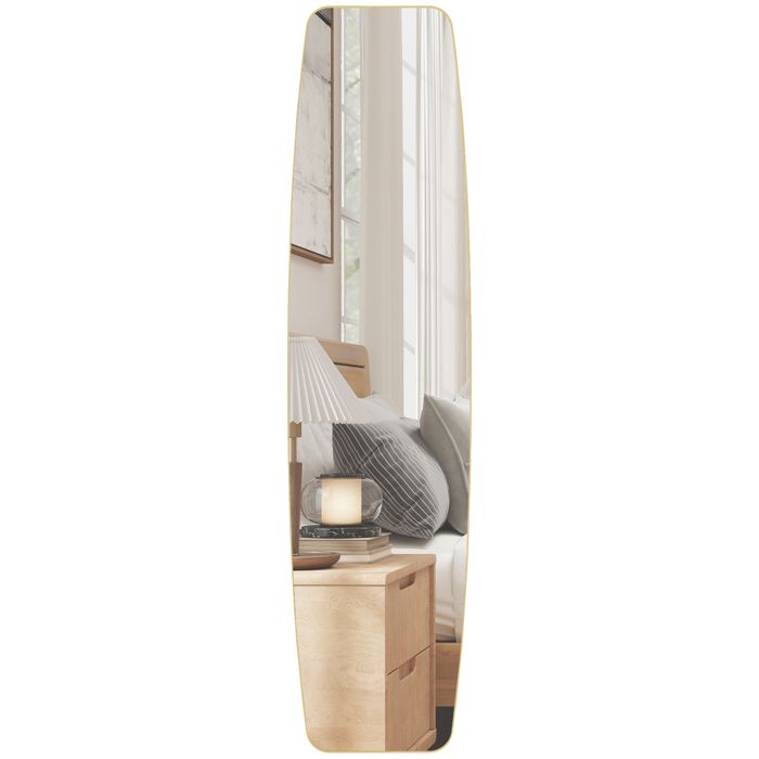 Grand miroir mural - HOMCOM - ovale - 160 x 40 cm - moderne - cadre en métal et bois - prêt à accrocher - doré