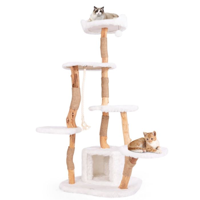 Arbre à chat moderne en bois massif 68 x 58 x 168 cm avec condo Arbre à chat moderne en bois massif 68 x 58 x 168 cm avec condo