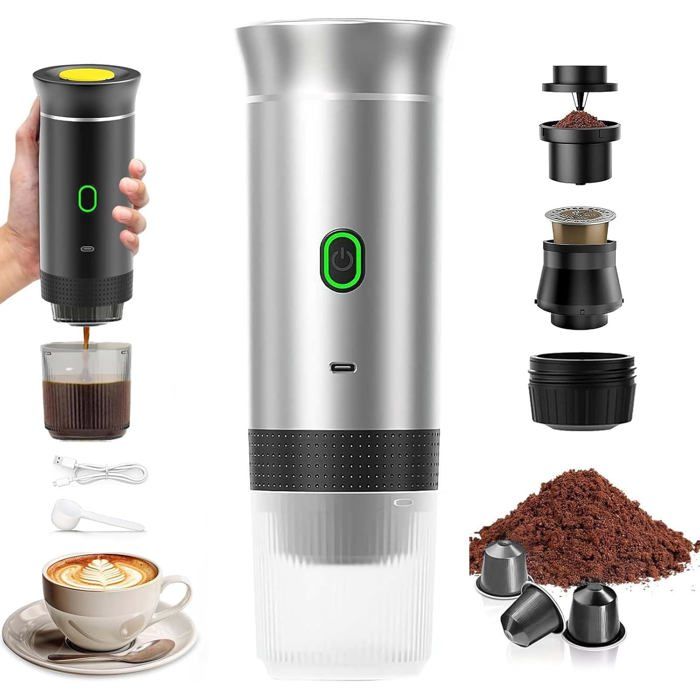 Machine à Café Portable 3 En 1 - 15 Bars, Compatible Capsules Et Café Moulu, Rechargeable USB, Réservoir 90ml