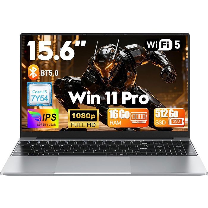 PC Portable 15.6FHD-Intel Core i5-7Y54(Jusquà 3.2GHz)-16Go RAM 512Go SSD-Win11 Pro-Clavier rétroéclairé-Ordinateur Portable