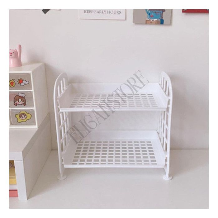 Organisateur de Bureau 2 Niveaux Modulable – Étagère de Rangement Plastique HIPS Compacte et Robuste
