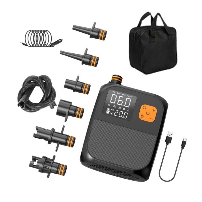 Gonfleur Électrique Portable Haute Pression 25 PSI - Pompe à Air avec Batterie Intégrée 6 Buses LED pour Bateau Pneumatique