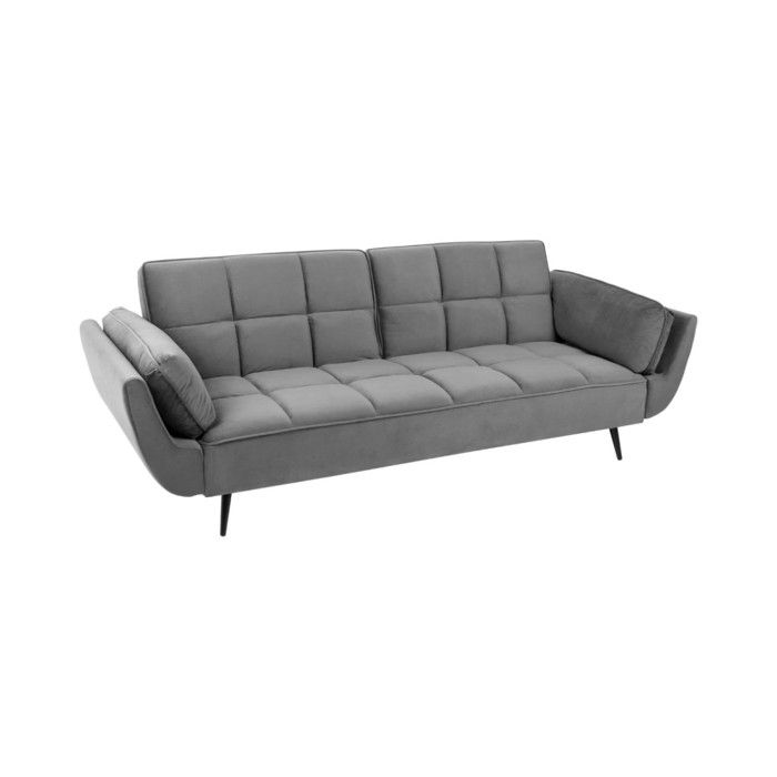 Canapé droit NEVISI gris – Canapé scandinave convertible en velours avec pieds en métal noir