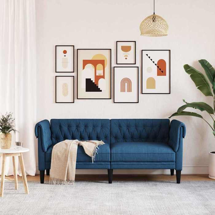 Hot Sale®Canapé Chesterfield 2 places - SARAZYJ - Meuble de salon - 2 PERSONNES - bleu tissu - S1325740