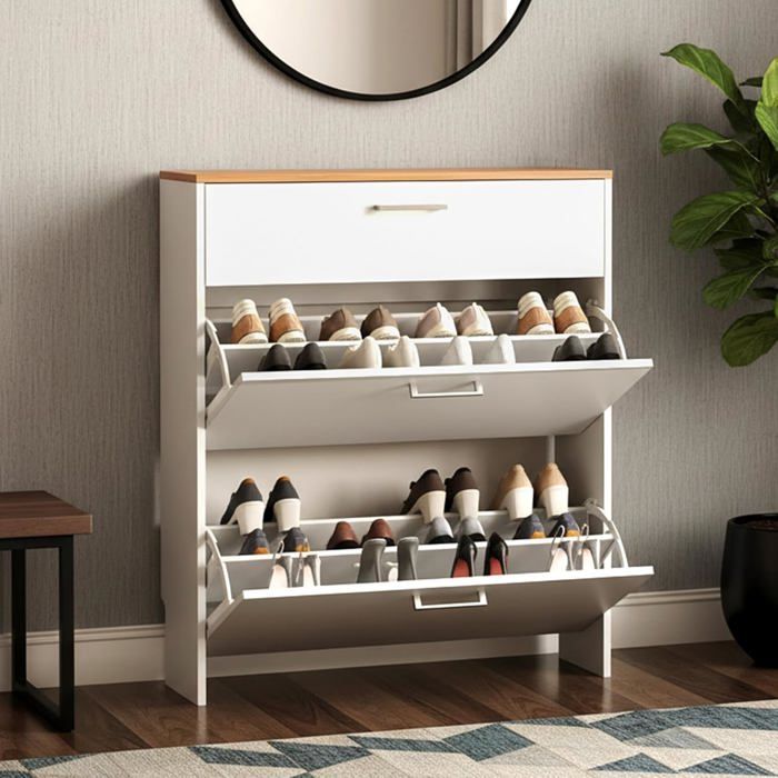 Meuble à chaussures - ALIGHTUP avec tiroir et portes pour entrée/couloir 80x24x94 cm Blanc Meuble à chaussures - ALIGHTUP avec tiroir et portes pour entrée/couloir 80x24x94 cm Blanc