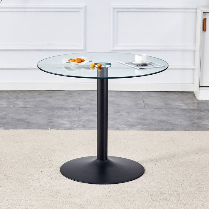 Table en verre moderne - 85x85x76 cm - Noir - Transparent - Verre trempé - Structure métallique stable - Effet luxueux